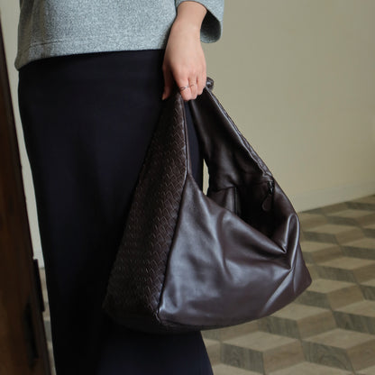 Bottega Veneta Dark Brown Intrecciato Weave Knot Hobo Shoulder Bag