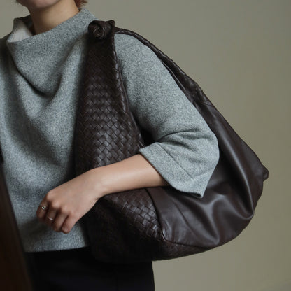 Bottega Veneta Dark Brown Intrecciato Weave Knot Hobo Shoulder Bag