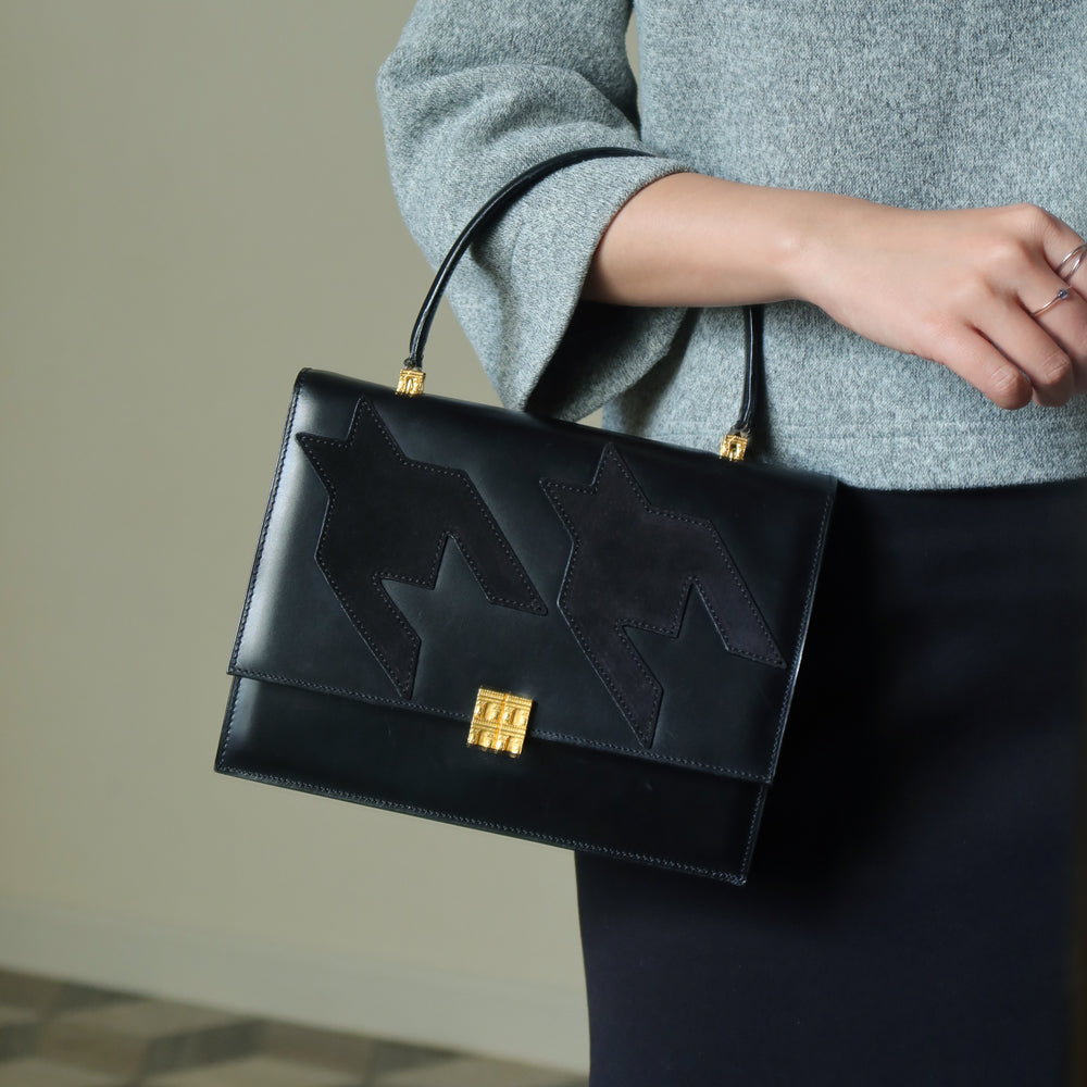 Rare Celine Vintage Leather x Suede Arc de Triphome Top Handle Flap Bag