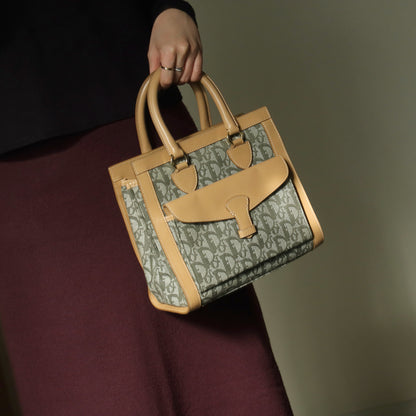 Christian Dior Vintage Oblique Trotter Monogram Beige Olive Diorissimo Handbag