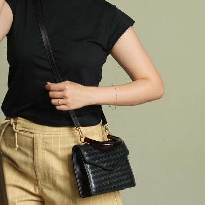 Bottega Veneta Vintage Black Intrecciato Leather 2way Mini Flap Bag