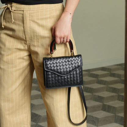 Bottega Veneta Vintage Black Intrecciato Leather 2way Mini Flap Bag