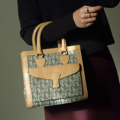 Christian Dior Vintage Oblique Trotter Monogram Beige Olive Diorissimo Handbag