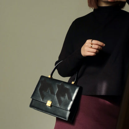 Rare Celine Vintage Leather x Suede Arc de Triphome Top Handle Flap Bag