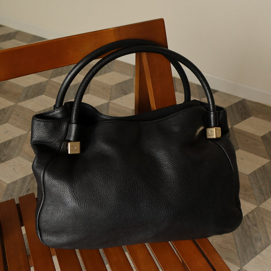 Chanel Vintage CC Logo Dice Leather Shoulder Tote Bag