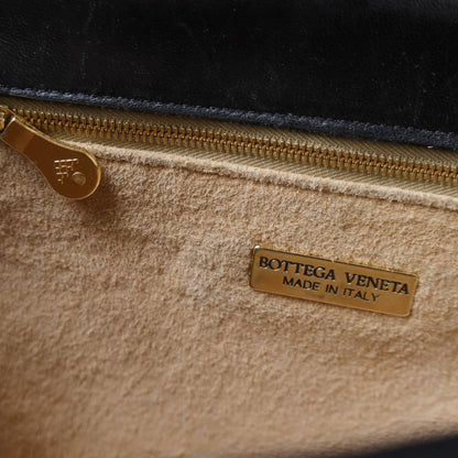 Rare Bottega Veneta Vintage Black Intrecciato Leather Turn lock Shoulder Bag