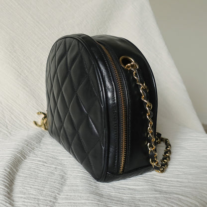Vintage Chanel Black Diamond Quilted CC Charm Half Moon 2-way Bag