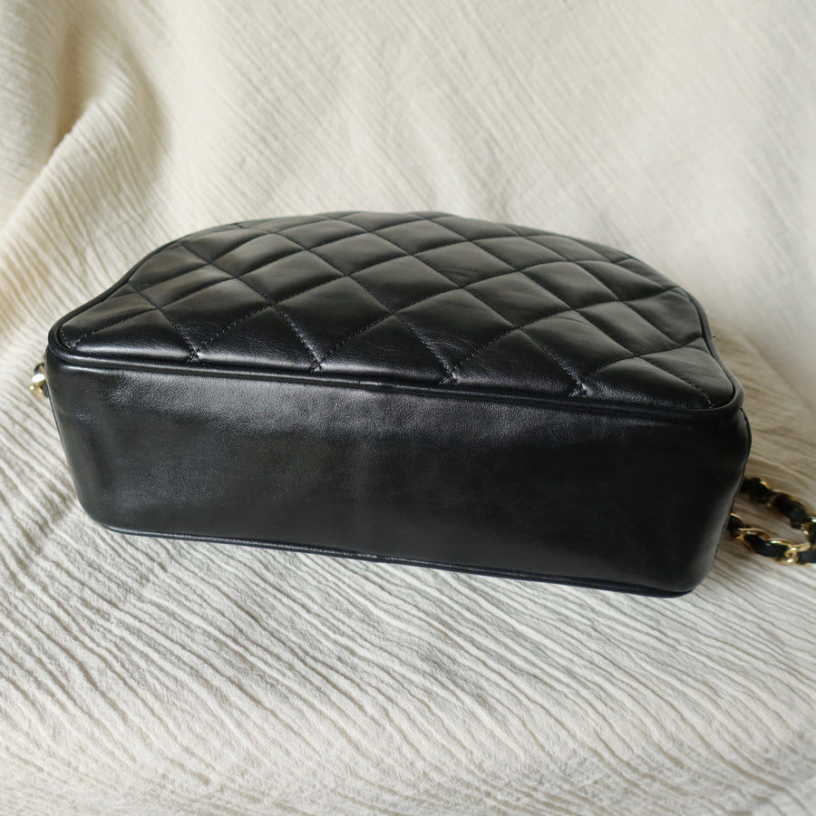 Vintage Chanel Black Diamond Quilted CC Charm Half Moon 2-way Bag