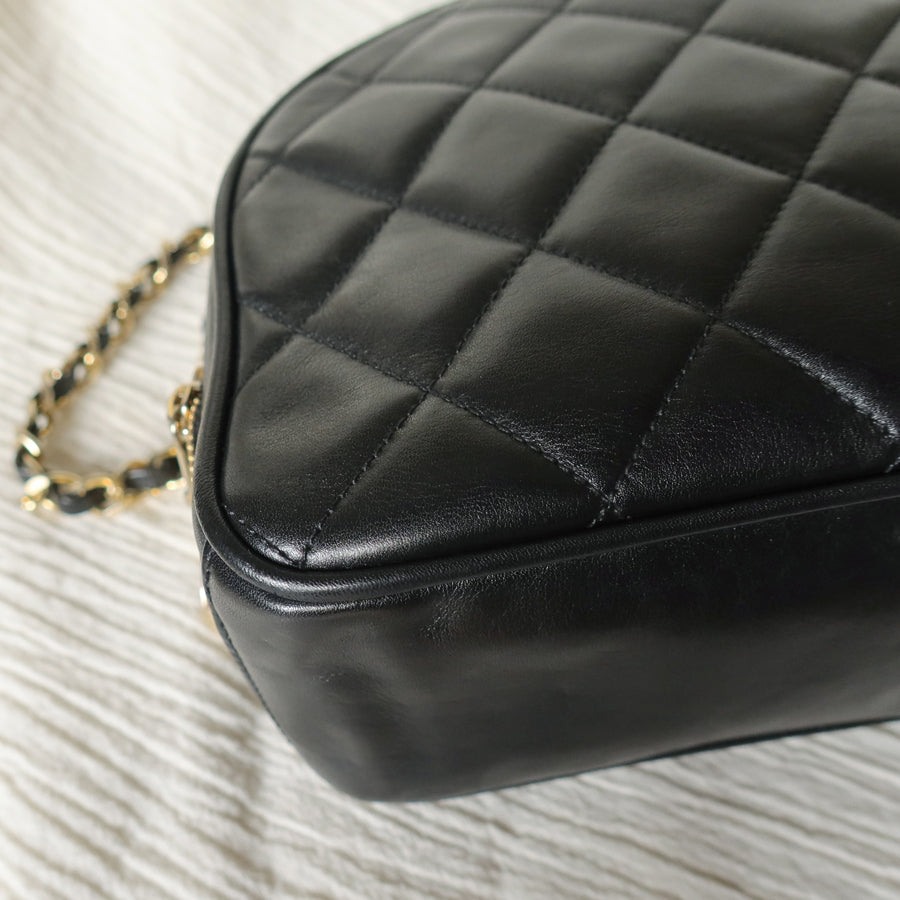 Vintage Chanel Black Diamond Quilted CC Charm Half Moon 2-way Bag