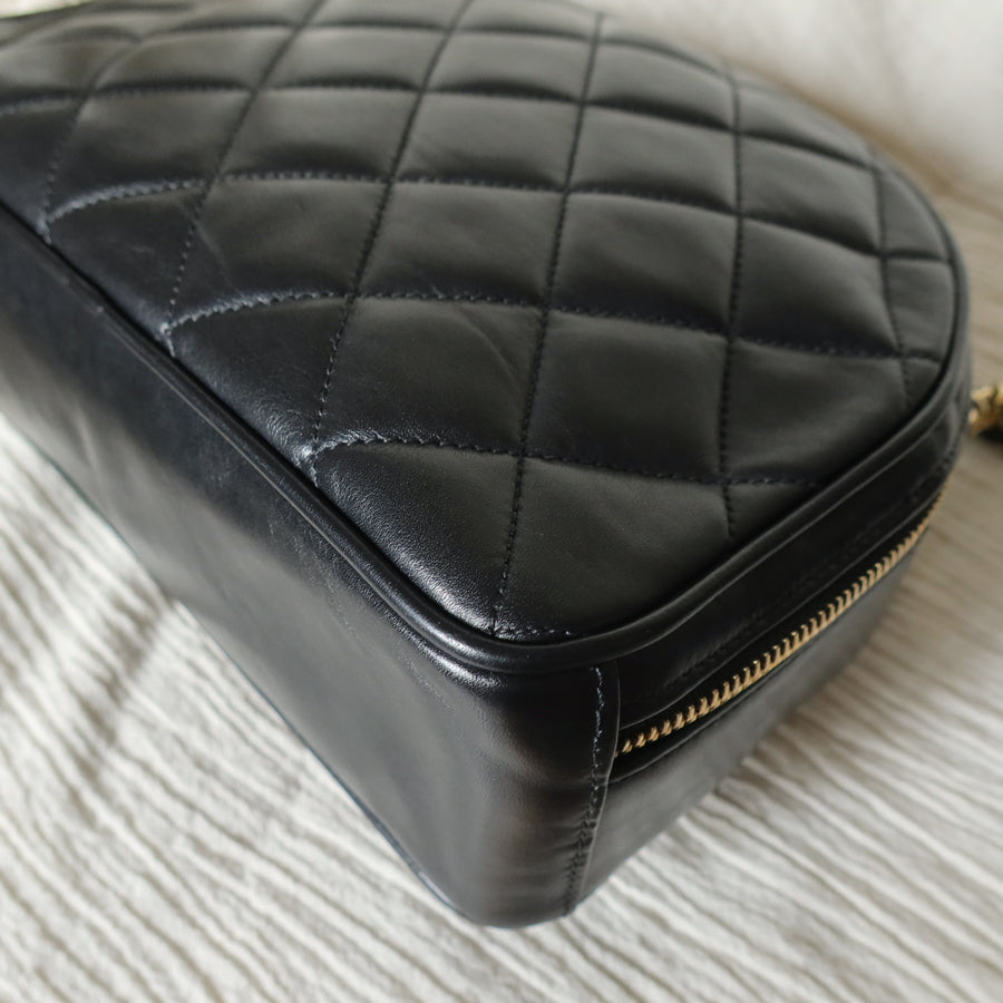 Vintage Chanel Black Diamond Quilted CC Charm Half Moon 2-way Bag