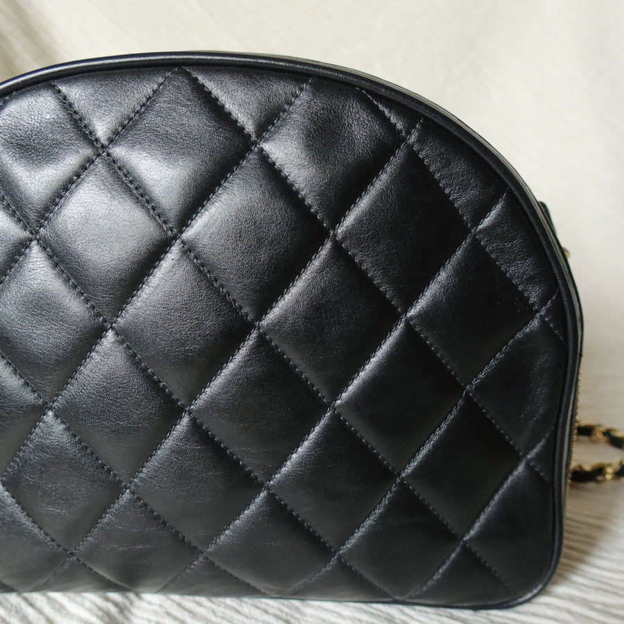 Vintage Chanel Black Diamond Quilted CC Charm Half Moon 2-way Bag