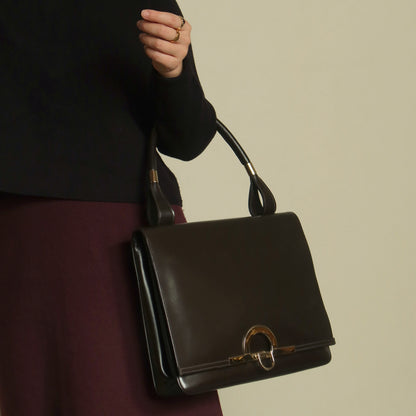 Loewe Vintage Dark Brown Leather Gancini Large Shoulder Flap Bag