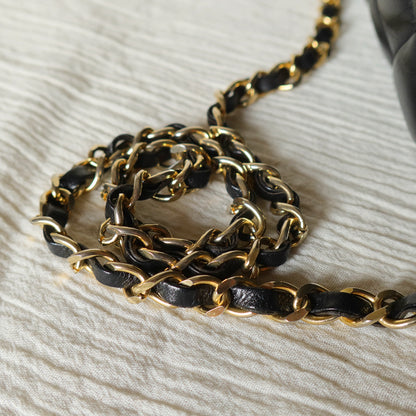 Vintage Chanel Black Diamond Quilted CC Charm Half Moon 2-way Bag