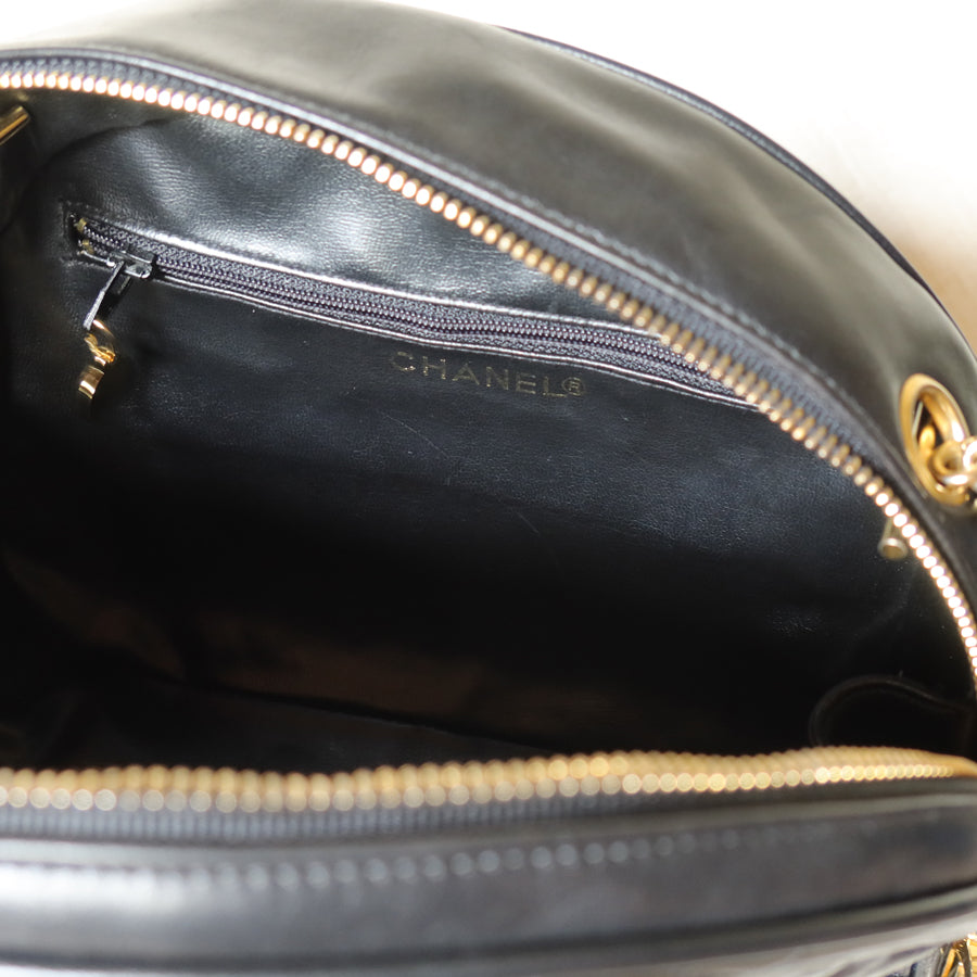 Vintage Chanel Black Diamond Quilted CC Charm Half Moon 2-way Bag