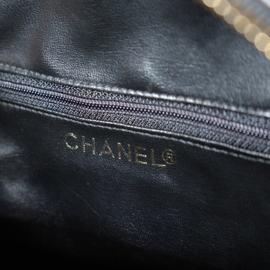 Vintage Chanel Black Diamond Quilted CC Charm Half Moon 2-way Bag