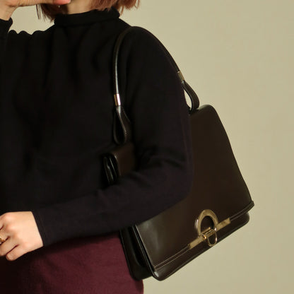 Loewe Vintage Dark Brown Leather Gancini Large Shoulder Flap Bag