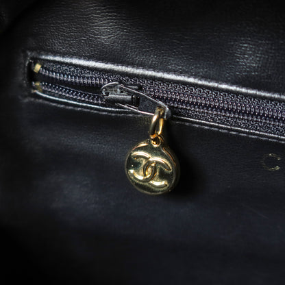 Vintage Chanel Black Diamond Quilted CC Charm Half Moon 2-way Bag