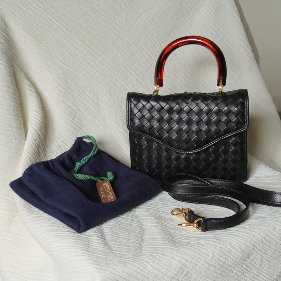 Bottega Veneta Vintage Black Intrecciato Leather 2way Mini Flap Bag
