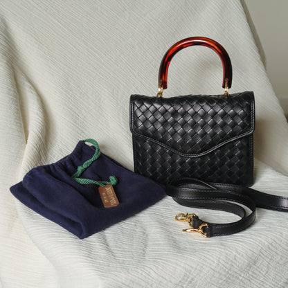 Bottega Veneta Vintage Black Intrecciato Leather 2way Mini Flap Bag