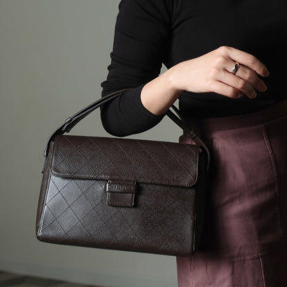 Chanel Vintage Dark Brown Caviar Leather Diamond Stitched Flap Shoulder Bag