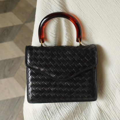 Bottega Veneta Vintage Black Intrecciato Leather 2way Mini Flap Bag