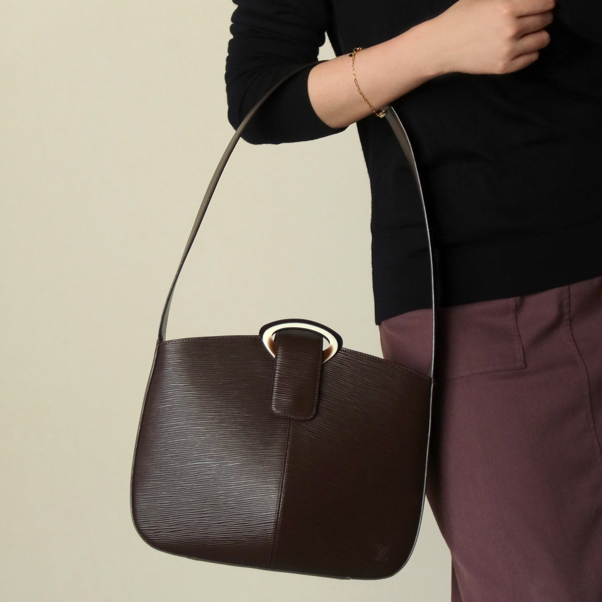 Louis Vuitton Vintage Brown Epi Leather Buckle Shoulder Bag