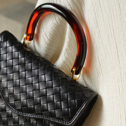 Bottega Veneta Vintage Black Intrecciato Leather 2way Mini Flap Bag