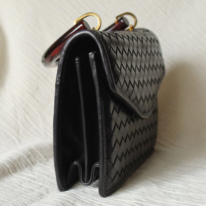 Bottega Veneta Vintage Black Intrecciato Leather 2way Mini Flap Bag