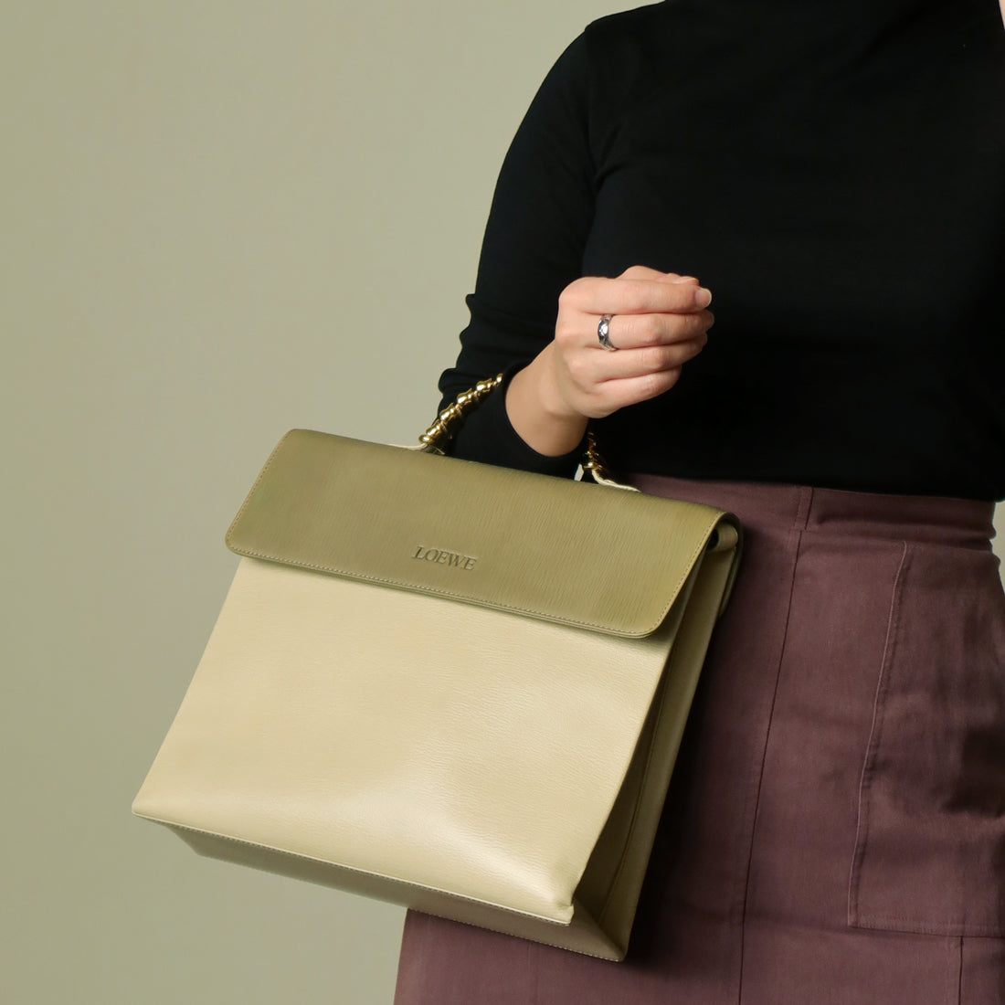 Loewe Vintage Pastel Green Dual Tone Velazquez Leather 2way Shoulder Bag