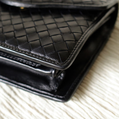 Bottega Veneta Vintage Black Intrecciato Leather 2way Mini Flap Bag