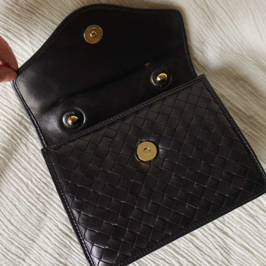 Bottega Veneta Vintage Black Intrecciato Leather 2way Mini Flap Bag