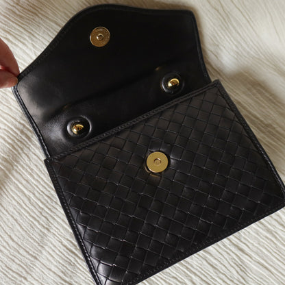 Bottega Veneta Vintage Black Intrecciato Leather 2way Mini Flap Bag
