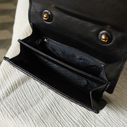Bottega Veneta Vintage Black Intrecciato Leather 2way Mini Flap Bag
