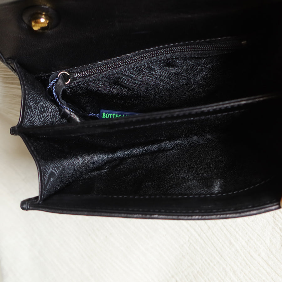Bottega Veneta Vintage Black Intrecciato Leather 2way Mini Flap Bag