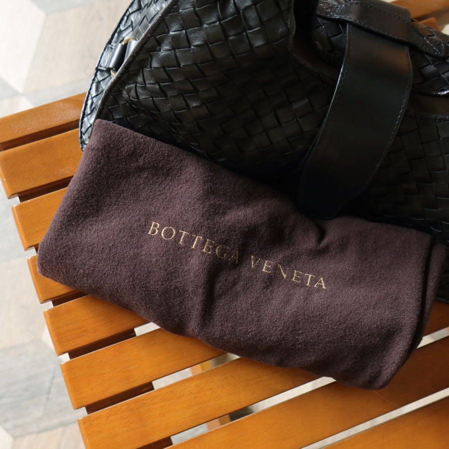 Bottega Veneta Vintage Black Intrecciato Leather Belt Hobo Shoulder Bag