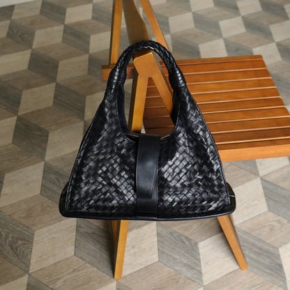 Bottega Veneta Vintage Black Intrecciato Leather Belt Hobo Shoulder Bag