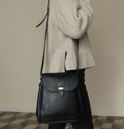 Christian Dior Vintage Black Coated Leather Honeycomb Crossbody Bag