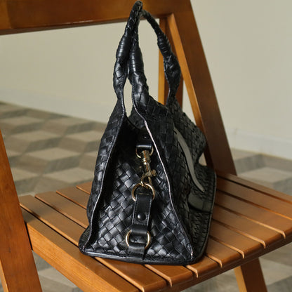Bottega Veneta Vintage Black Intrecciato Leather Belt Hobo Shoulder Bag