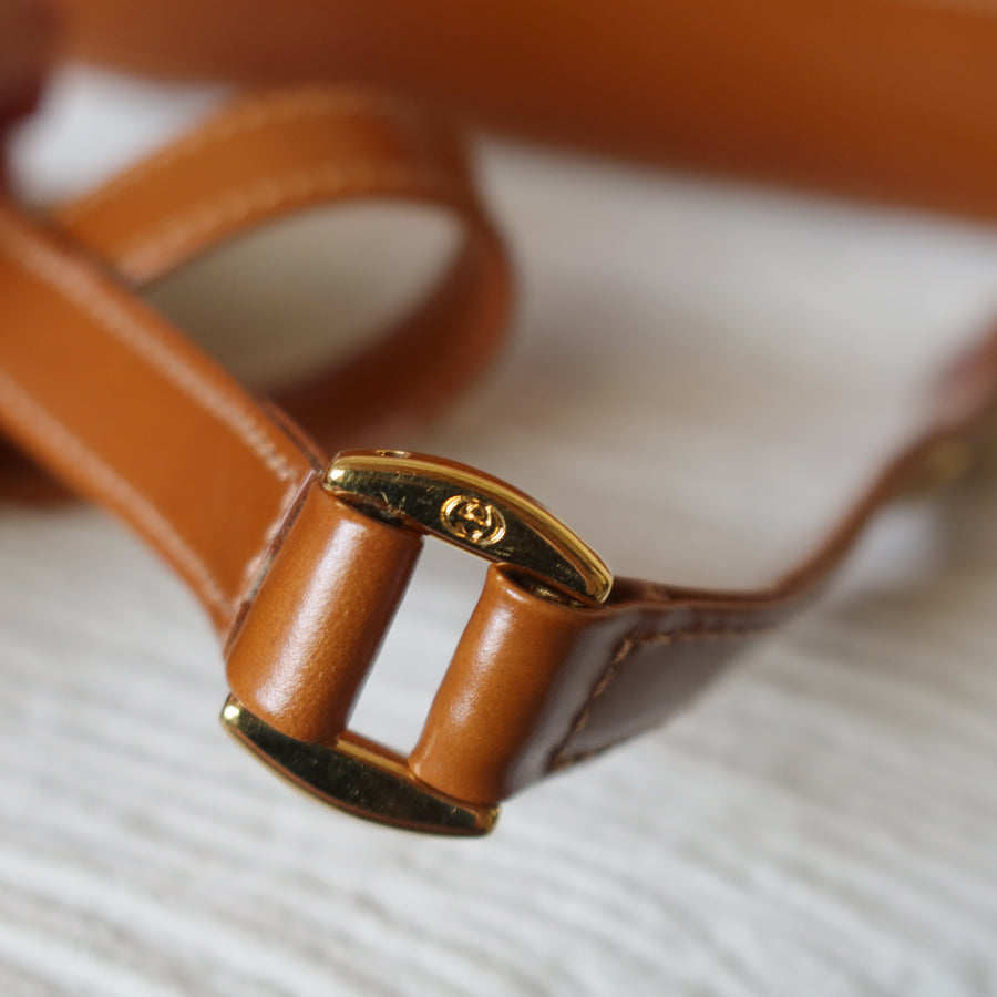 Gucci Vintage Caramel Brown Leather Gold GG Bow Origami Shoulder Flap Bag