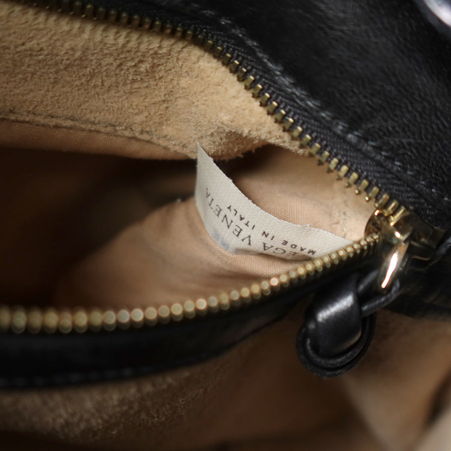 Bottega Veneta Vintage Black Intrecciato Leather Belt Hobo Shoulder Bag