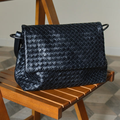 Bottega Veneta Vintage Black Intrecciato Ring Hobo Shoulder Flap Bag