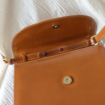 Gucci Vintage Caramel Brown Leather Gold GG Bow Origami Shoulder Flap Bag