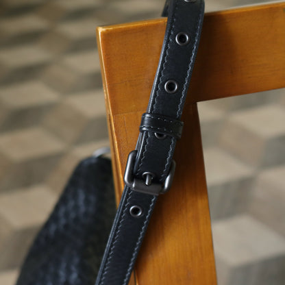 Bottega Veneta Vintage Black Intrecciato Ring Hobo Shoulder Flap Bag