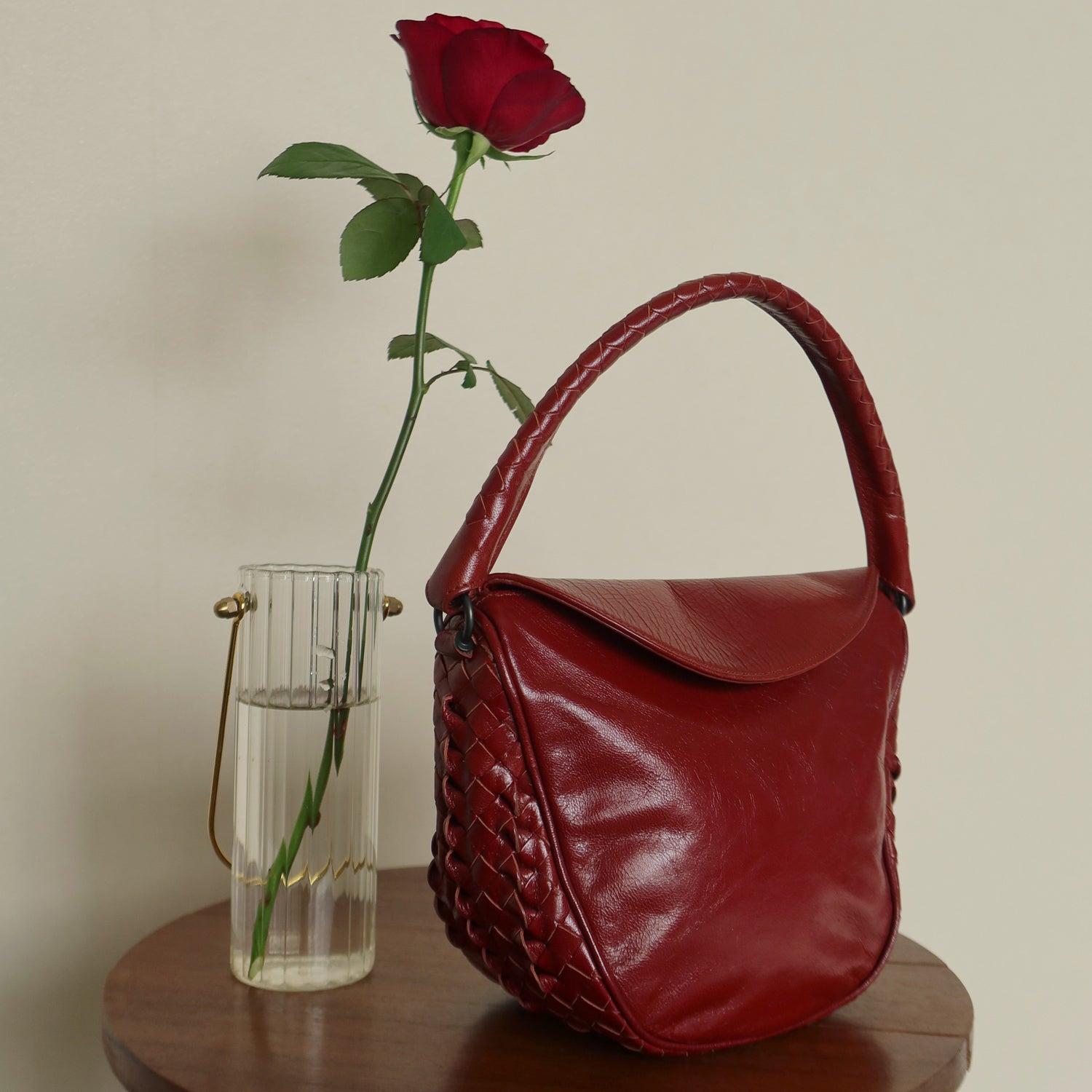 Bottega Veneta Vintage Intrecciato Weave Scarlet Red Half Moon Bag