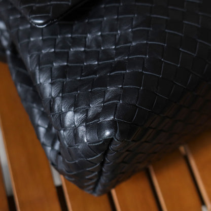 Bottega Veneta Vintage Black Intrecciato Ring Hobo Shoulder Flap Bag