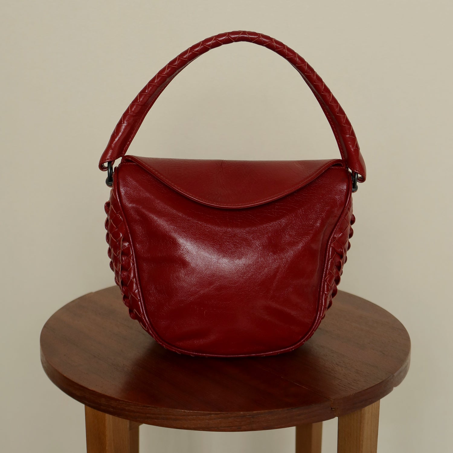 Bottega Veneta Vintage Intrecciato Weave Scarlet Red Half Moon Bag