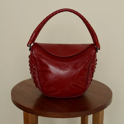Bottega Veneta Vintage Intrecciato Weave Scarlet Red Half Moon Bag