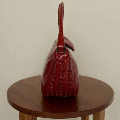 Bottega Veneta Vintage Intrecciato Weave Scarlet Red Half Moon Bag