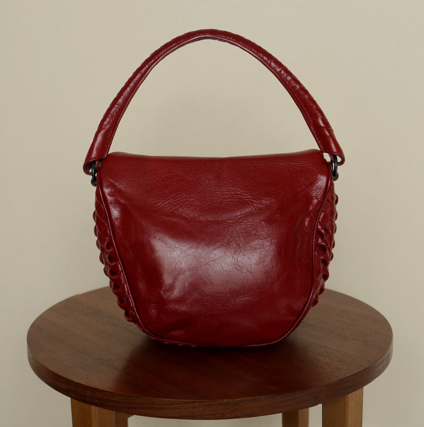 Bottega Veneta Vintage Intrecciato Weave Scarlet Red Half Moon Bag