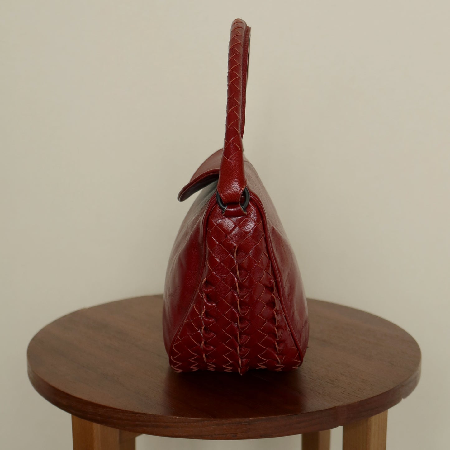 Bottega Veneta Vintage Intrecciato Weave Scarlet Red Half Moon Bag